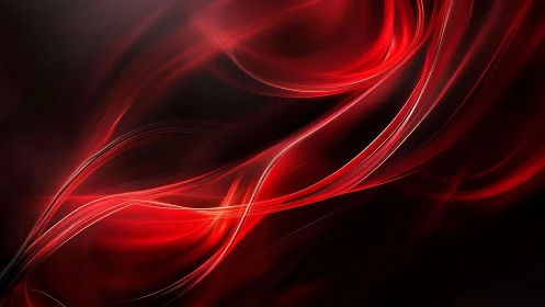 Vivid Abstract Red Light Waves on Dark Background Digital Art.