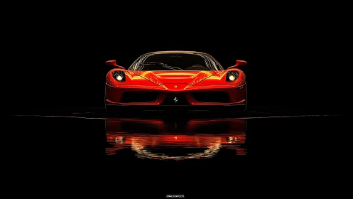 Front-lit red supercar with reflective aquatic floor rendering.