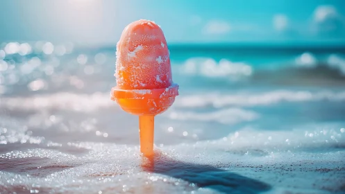 Frosty orange popsicle soaking up sunshine by the sea.