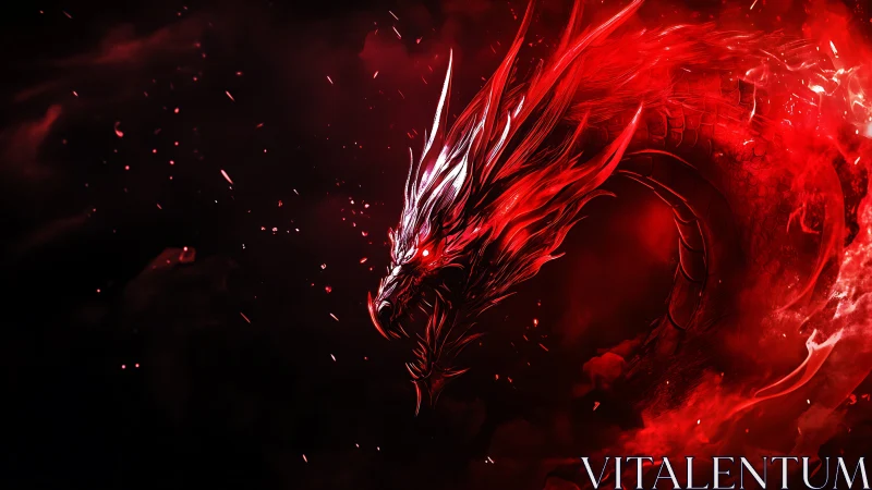 Crimson storm dragon gliding through swirling starlit fire.