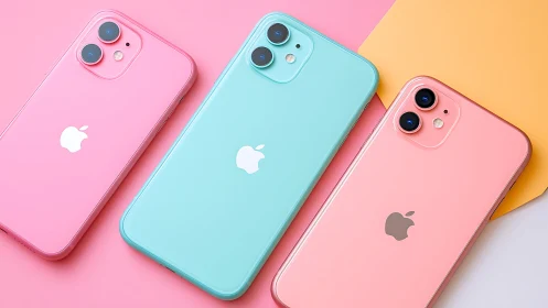 Chromatic iPhone Trio Dances Across Gradient Backdrop