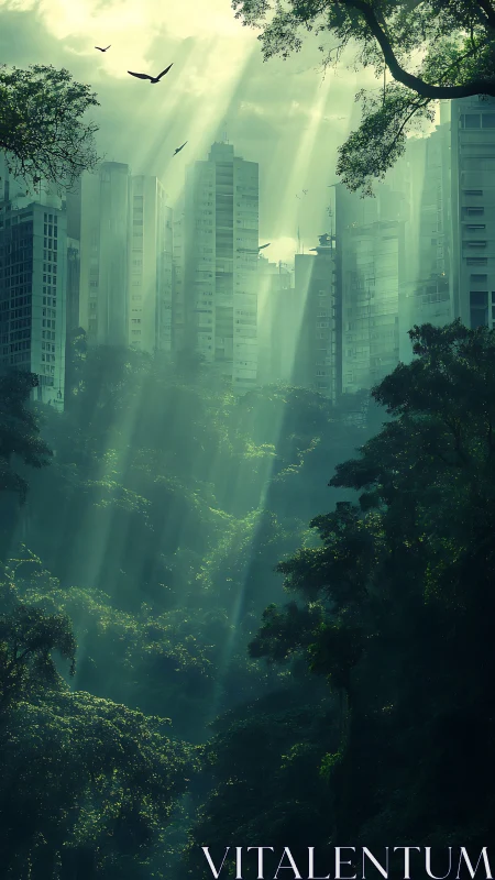 Urban Landscape Merges with Lush Forest Canopy.