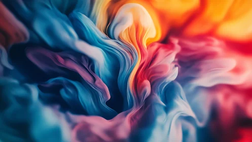 Fluid color plumes swirl through luminous abstract vortex.
