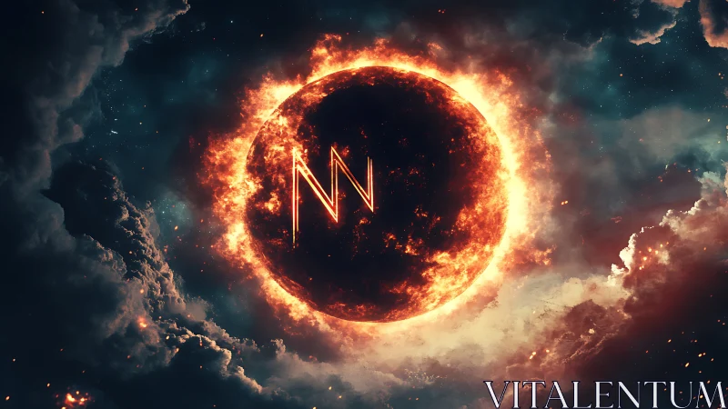 Glowing eclipse world with fiery cosmic energy at heart.