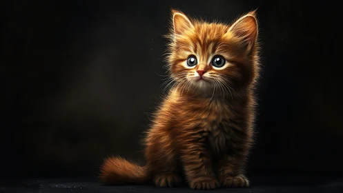Golden Kitten's Luminous Gaze Against Velvet Darkness.