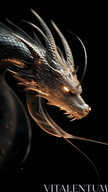 3D metallic dragon bust with luminous ember-lit detailing.