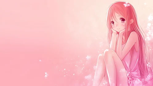 Soft pink anime girl rests in dreamy sparkling glow