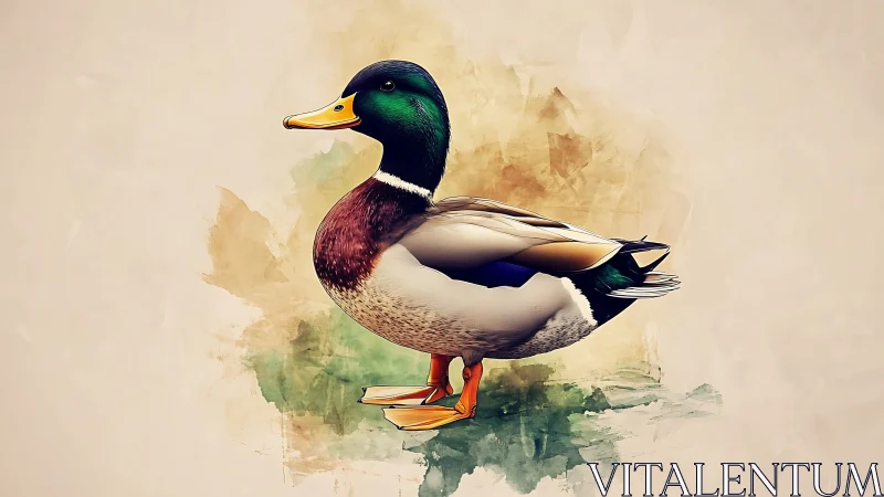Mallard Drake in Watercolor Illustration
