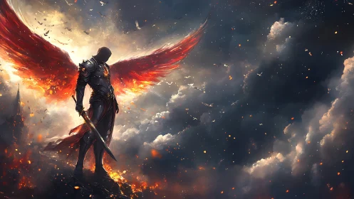 Winged ember knight quietly redraws the horizon with fire