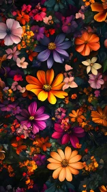 Vibrant Cosmos Dahlias: Multi-Spectrum Floral Composite With Deep Saturation