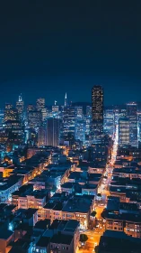 Midnight city glow where quiet streets meet neon skies.