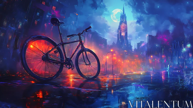 Neon Sentinel: Electric Bike Guarding Midnight's Cyberpunk Metropolis