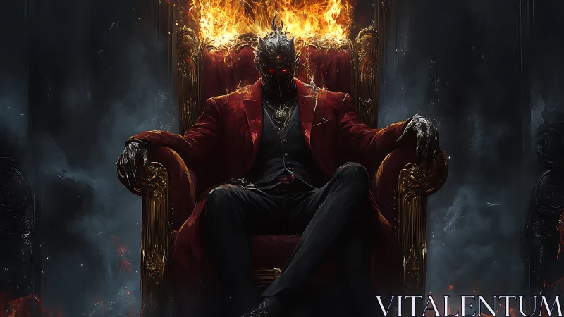 Infernal monarch seated on a blazing baroque throne