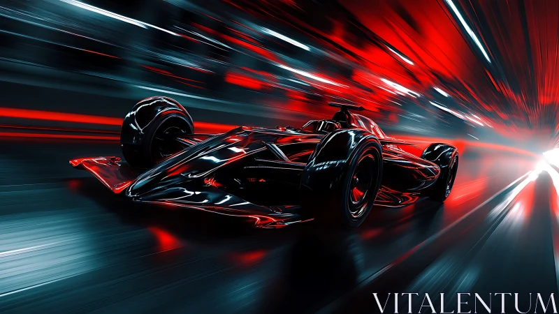 Midnight racer slicing through neon-lit city speedways.