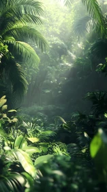 Tropical Jungle Canopy with Filtered Sunlight.