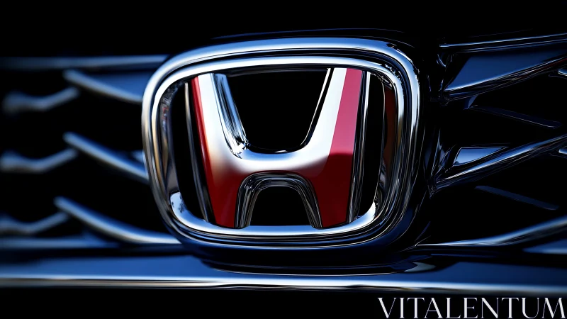 Close-up view of chrome vehicle emblem on dark grille.