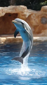 Playful dolphin leaps gracefully from sparkling blue pool