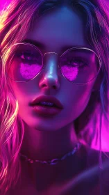 Neon muse in mirrored magenta lenses and liquid light.
