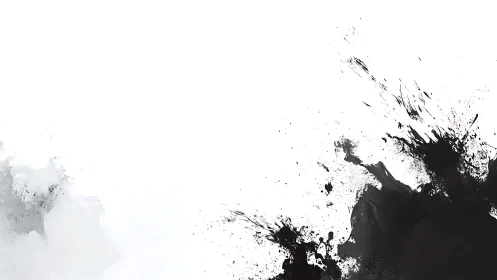Ink blast abstraction on white minimalist canvas background.