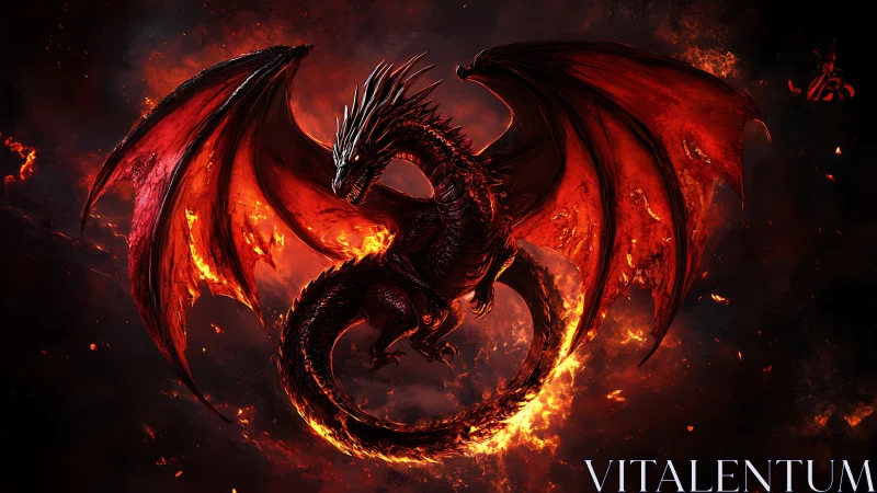 Inferno-crowned dragon coils through a blazing cosmic storm.