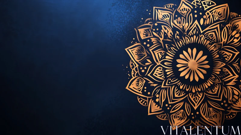 Gold mandala ornament fills right side of textured blue frame