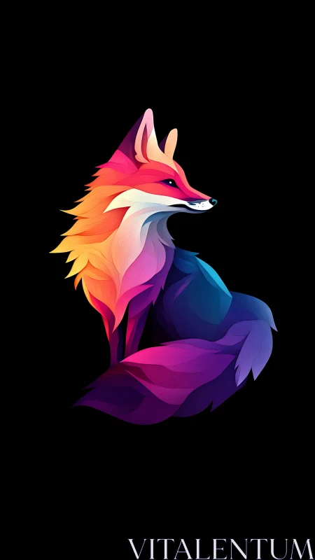 Radiant neon fox sits in profile against deep black void.