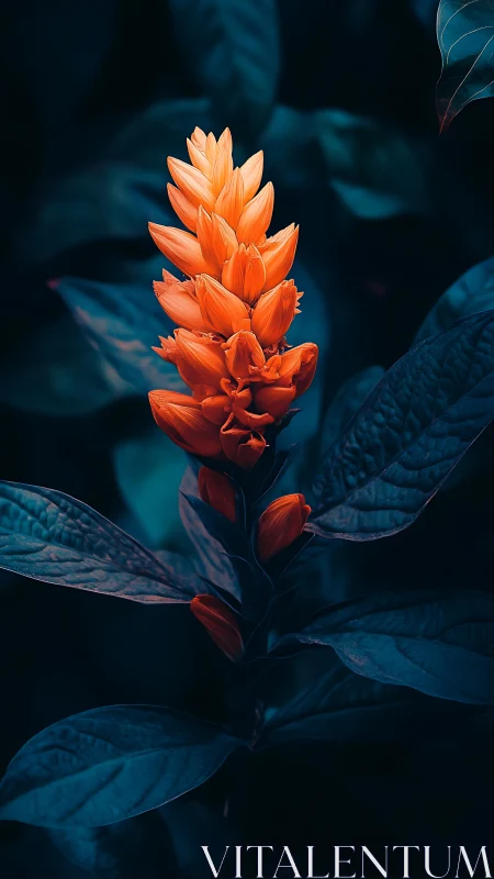 Vivid Orange Flower Spike with Teal Foliage Backdrop