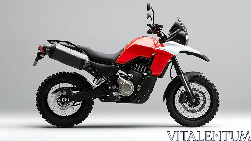 Side-profile adventure motorcycle with off-road knobby tires.