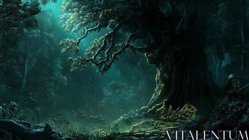 Ancient Forest Sanctuary: Luminescent Woodland Canopy Analysis.