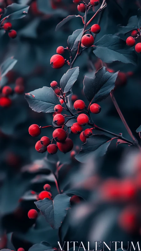 Crimson berries glowing softly in a dreamy forest hush.