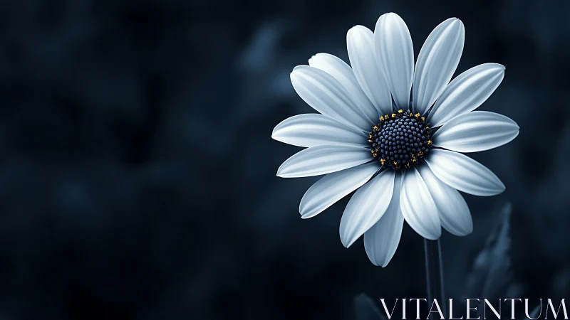 Gentle daisy glows softly against a calm twilight background