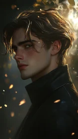 Brooding young man in soft golden light invites quiet wonder