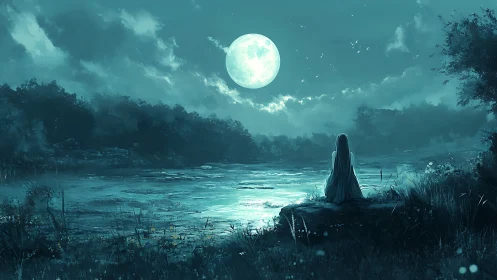 Moonlit river keeps quiet company with a lone dreamer