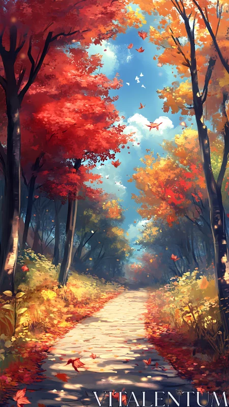 Autumn Path Through Vibrant Forest Canopy