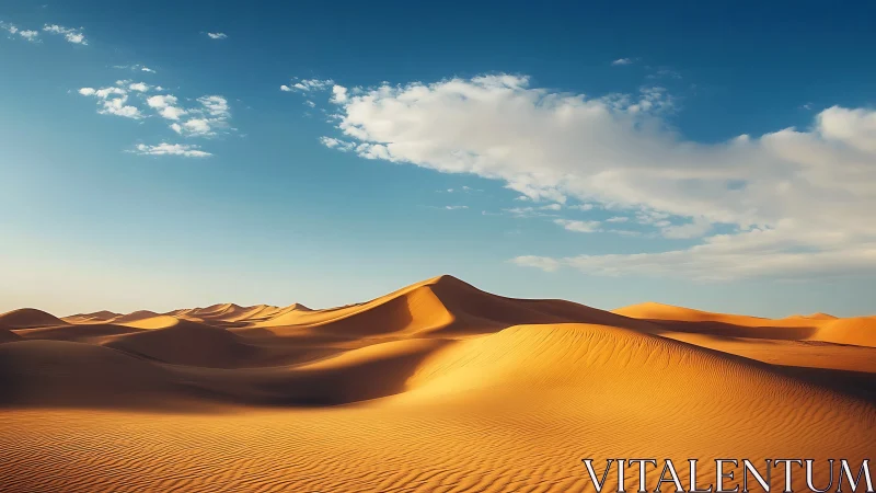 Golden desert dunes under clear sky show sculpted light gradients
