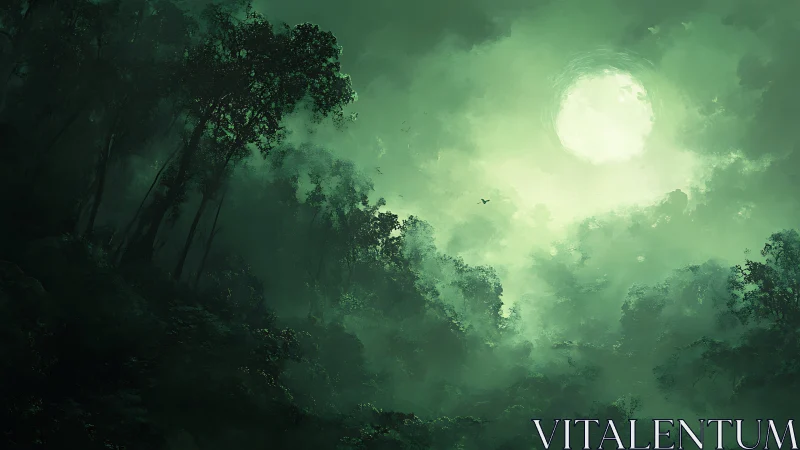 Enchanted Forest Moonlight: Mystical Woodland Under Glowing Luna