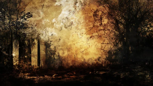 Golden dusk forest where shadows quietly trade secrets.