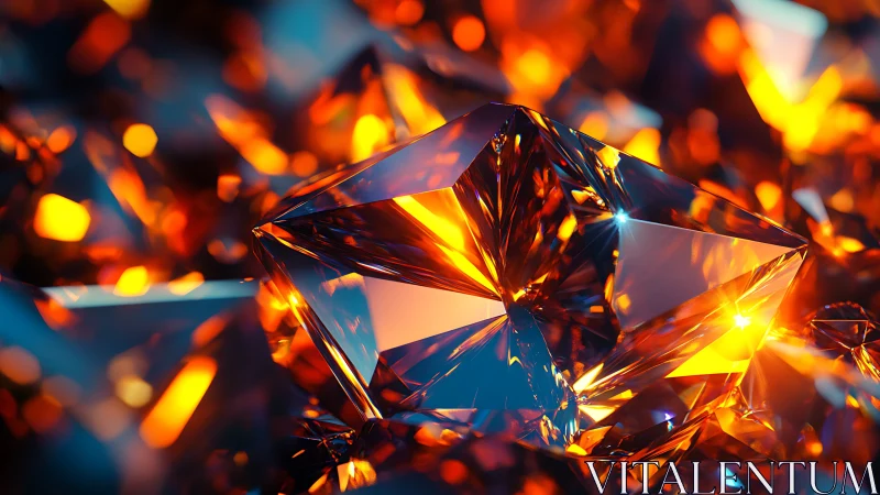 Orange illuminated crystal cluster with sharp reflective facets.