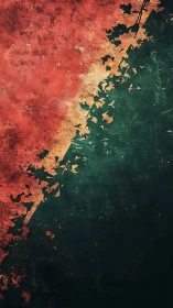 Diagonal grunge abstraction merges fractured leaf silhouettes