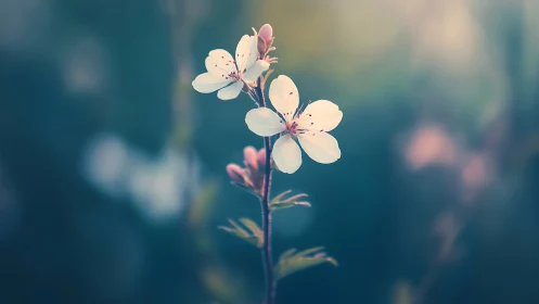 Delicate Blossoms Dance in Dreamy Teal Haze.