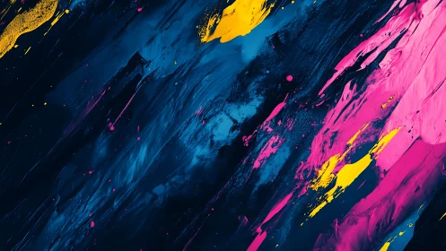 Diagonal neon paint streaks articulate dynamic chromatic motion