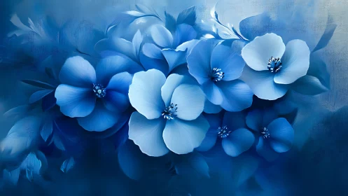 Serene Blue Flowers Blooming in Soft Dreamlike Splendor.
