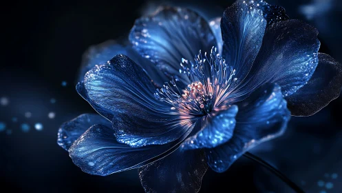 Luminous Blue Flower in Elegant Darkness.
