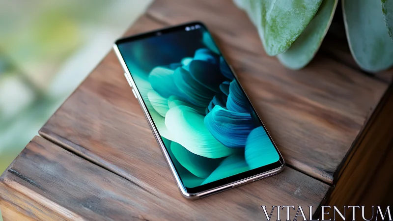 Modern Smartphone Resting Peacefully on Warm Wood.