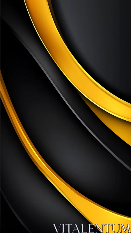 Black and gold abstract curved metallic ribbon background.