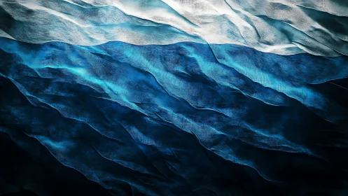 Layered abstract seascape with sculpted textile wave planes.