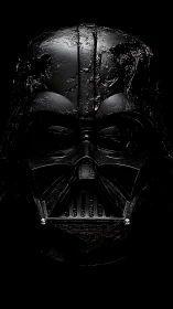 Heavily weathered black helmet rendered with high-contrast lighting