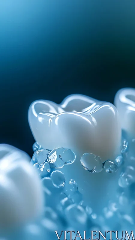 Gleaming molar rises through icy mint bubbles in close focus
