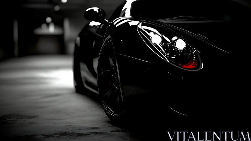 Midnight sports car waiting quietly in the shadows.