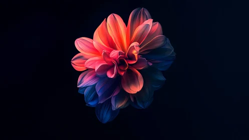 Luminous Dahlia: Digital Bloom With Radiant Red-to-Blue Gradient.